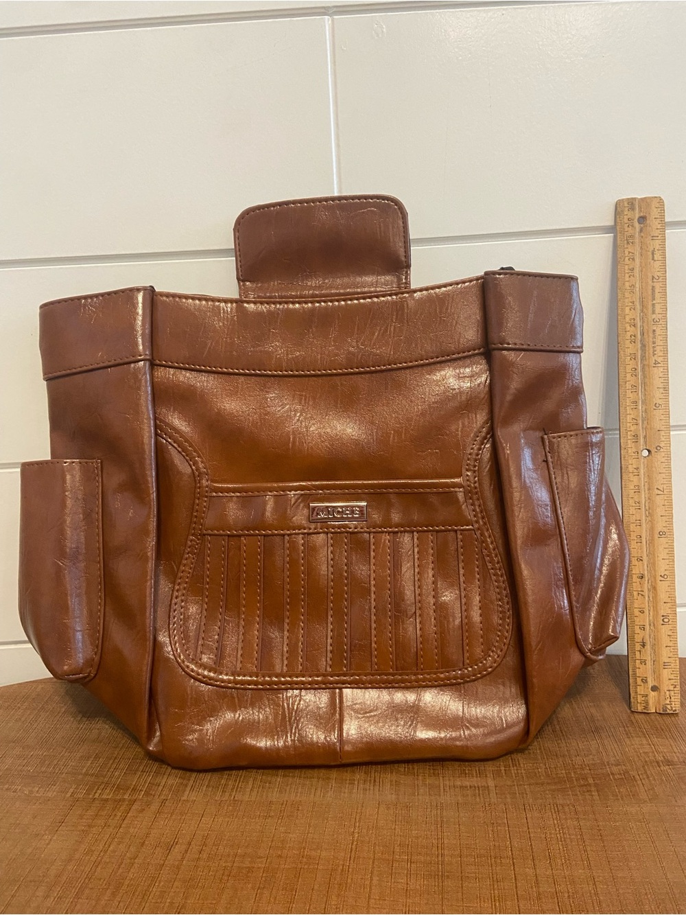 Miche Dawn Brown Faux Leather Shell Bag With Interchangeable Straps. No Handles.